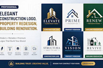 create elegant construction logo, property redesign, building renovation