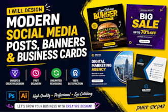design modern social media posts, banners and business cards