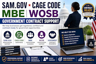 help with sam gov, cage code, mbe, wosb, government contracts