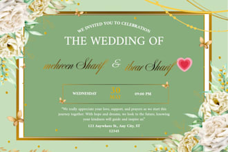 design  a elegent urdu and english wedding card