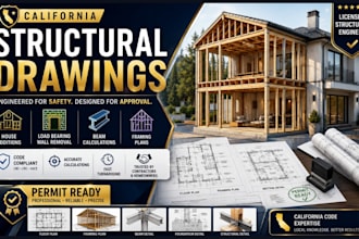 design structural drawings and load bearing wall removal calculation, house draw