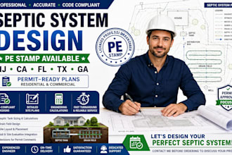 design septic system plans with pe stamp for nj, ca, fl, tx ga permits