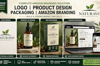 create company logo, product 3d design, box packaging, amazon product branding