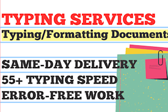 do fast typing services, retype scanned documents, format ms word