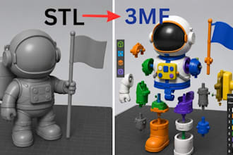 color and split 3d models, convert 2d to 3d, stl for bambu lab printing