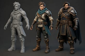 create 3d low poly character modeling, rigging and game assets