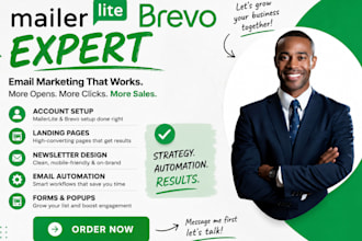 setup mailerlite, brevo email automation and landing page, sendinblue newsletter
