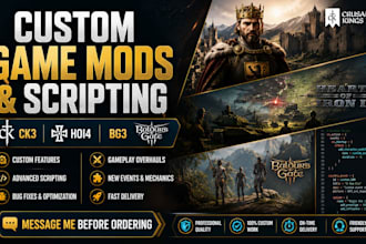 do custom ck3 mod, bg3 mod, hoi4 mod, game modding and scripting, skyrim mod