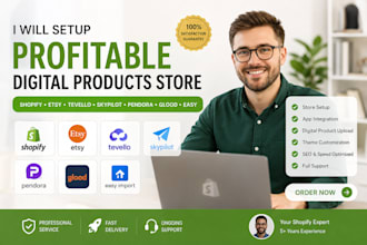 setup shopify digital product etsy tevello course skypilot pendora glood easy