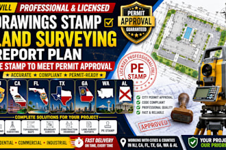 nj, ca, fl, tx, ga, wa, al drawings stamp, land surveying report plan, pe stamp