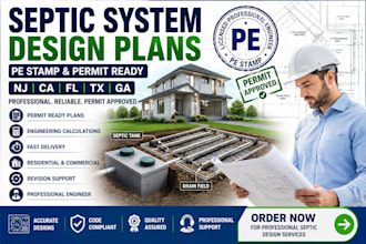 prepare engineered septic system designs with pe stamp for nj, ca, fl, tx and ga