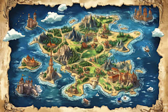 fantasy map, map, illustration, isometric map
