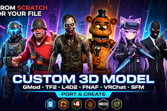 create custom sfm, fnaf, tf2, gmod playermodel, mmd, vrchat avatar model
