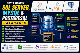 design postgresql, mysql and sql server databases