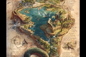 create detailed 2d map illustration for fantasy