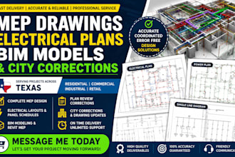 design mep drawings, electrical plans, bim models and city corrections in texas