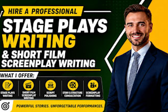 write and edit stage plays script, screenplays, movies and comedy script writing