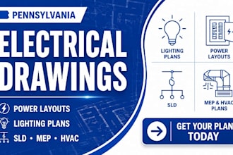 pennsylvania electrical drawings, power lighting layout, sld, mep and hvac plans