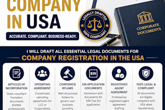 draft legal documents for llc and company registration in USA