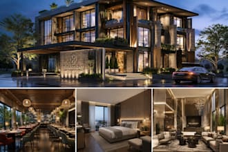 create 3d rendering interior exterior house restaurant hotel