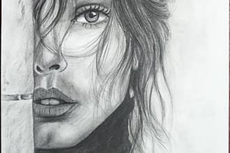 create a realistic hand drawn graphite or charcoal portrait from your photo