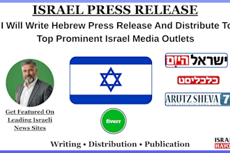 write hebrew press release and distribute to top prominent israel media outlets