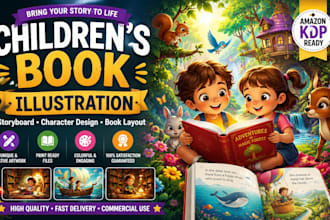 create children book illustrations storyboard and book layout design