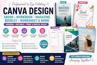 create canva ebook design workbook design, magazine booklet worksheet