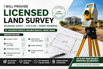 provide licensed land survey, boundary survey, site plan, and permit drawings