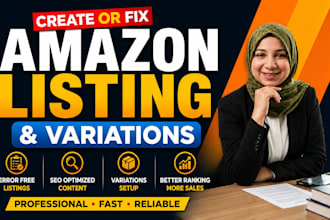 create amazon product listings, fix variations, and resolve listing error