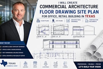 create commercial architecture floor plan, site plan for office, retail building