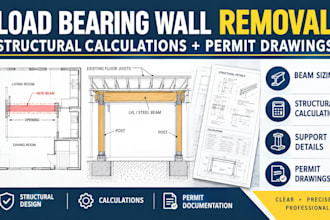 design load bearing wall removal calculations and permit drawings