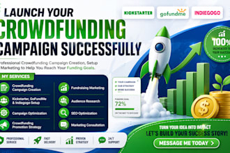create and promote kickstarter, gofundme, indiegogo crowdfunding campaign