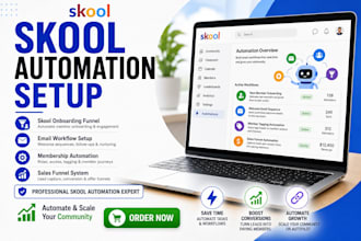 setup skool automation funnel, skool onboarding system and email workflow