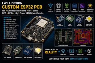 design custom esp32 pcb, iot rf lora nfc rfid and high power led driver circuits