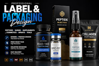 design peptide, sarms, supplement, vial, spray, cosmetic label designs