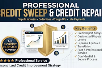 credit sweep, remove inquiries late payment collections, charge off, boost score
