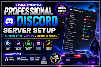 create a professional discord server setup with custom bots roles premium design