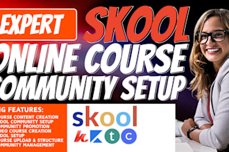do skool community setup, skool online course creation, kajabi course design