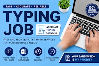 do accurate data entry typing all type and excel data processing in 24 hours