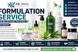 develop your skincare formulation, haircare formula and supplement recipe