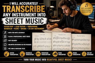pro transcribe guitar, vibraphone, mandolin and anyinstrument into sheet music