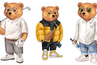 draw teddy bear cartoon character mascot gaming logo cartoon t shirt design