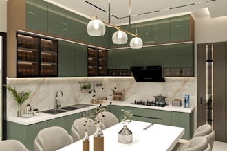 create 3d interior renderings for kitchen