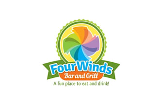 create a funky colorful logo for four winds bar and grill