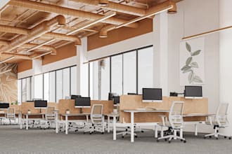 redesign office workspace rendering ,cubicle, furniture decor ,architect plan