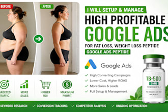 setup and manage profitable google ads for fat loss weight loss and peptide ads