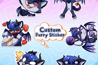draw custom furry sticker, telegram sticker pack, discord stickers, furry badge