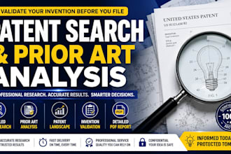 perform patent search prior art analysis, invention validation report in 48hrs