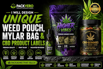 design unique weed pouch, mylar bag and cbd product labels